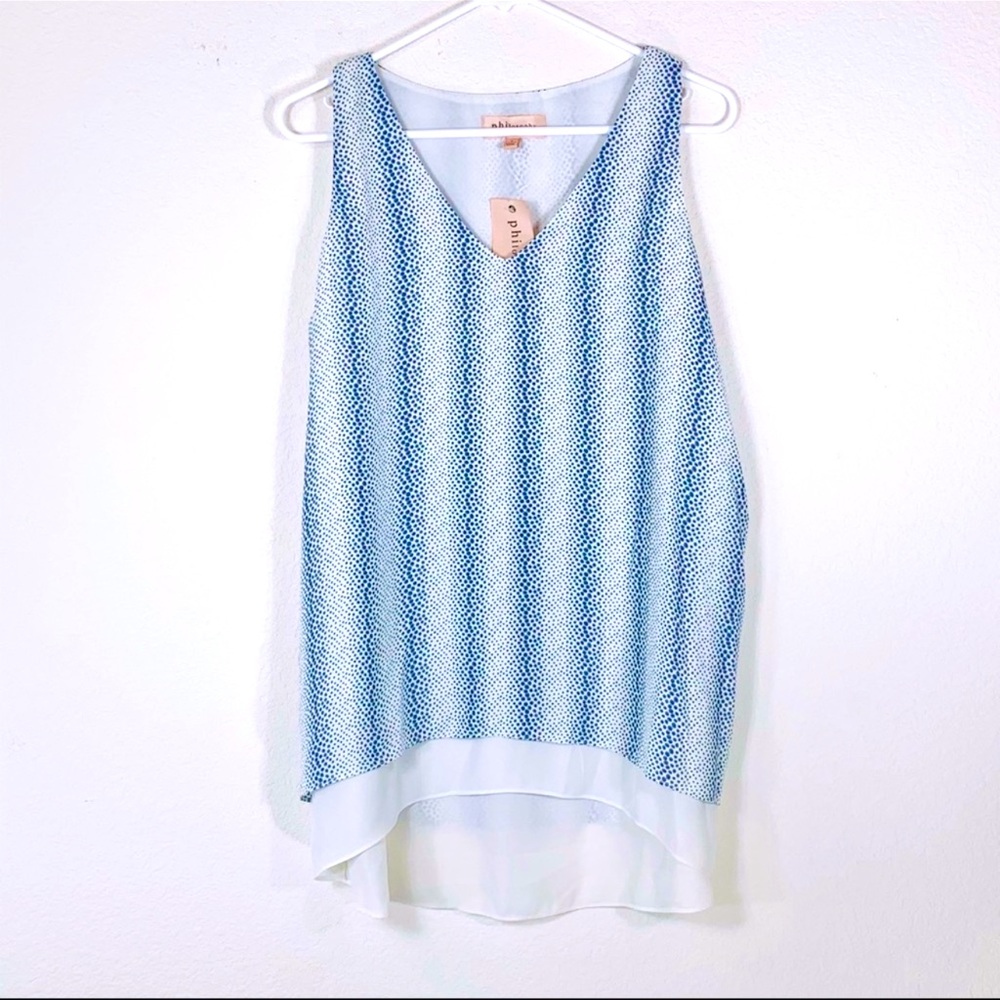 philosophy sleeveless overlay dotted blouse layered blue white size large